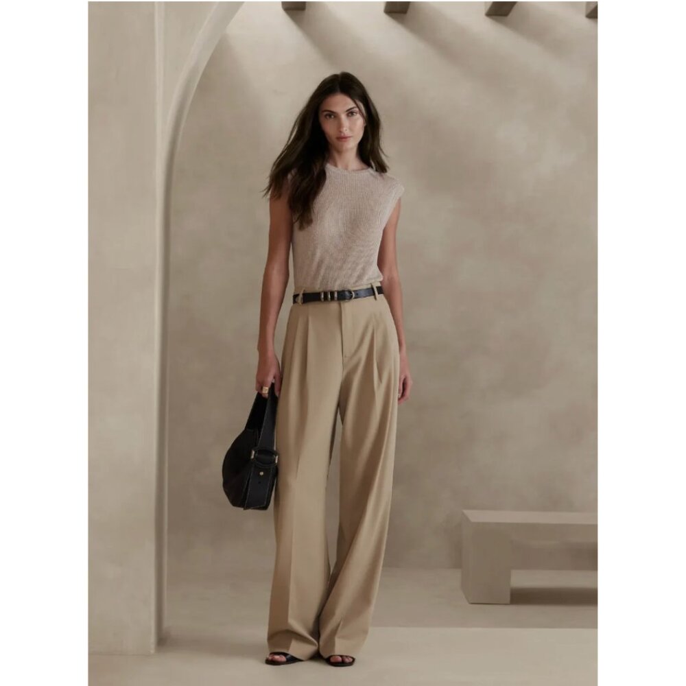 NEW Banana Republic Vasto Wide-Leg Italian Wool Pant Tan
